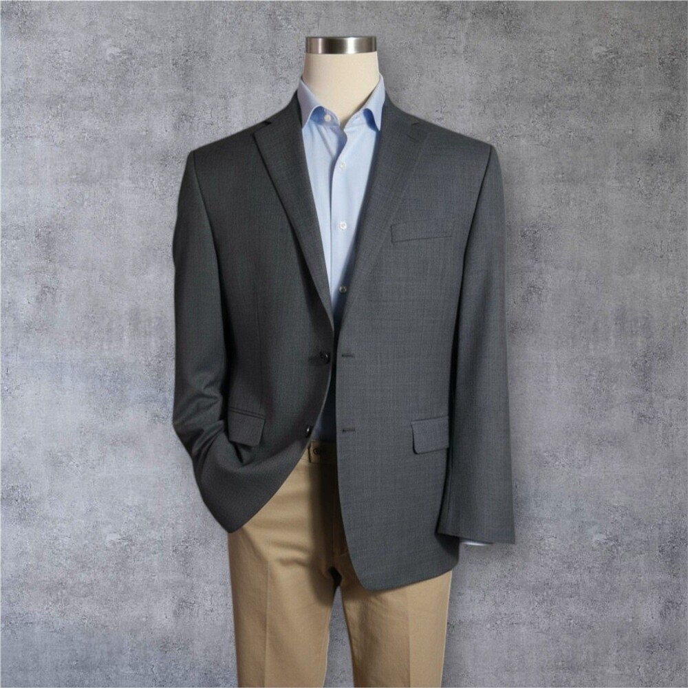 $395 RALPH LAUREN Mens Blazer 44S WOOL Gray Sport Coat Two Button Suit Jacket